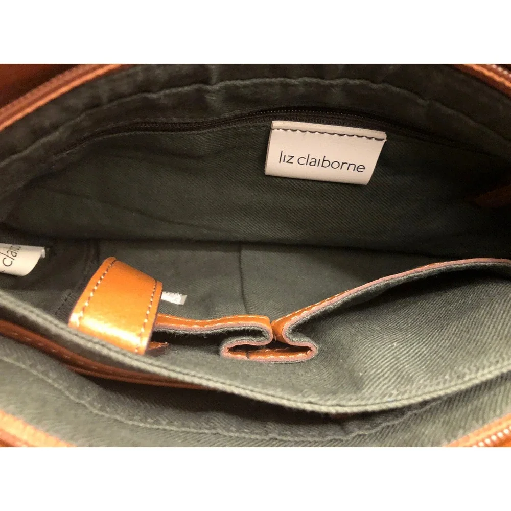 LIZ CLAIBORNE Brown Cognac Basic Essentials Purse Short Strap & Side Pockets